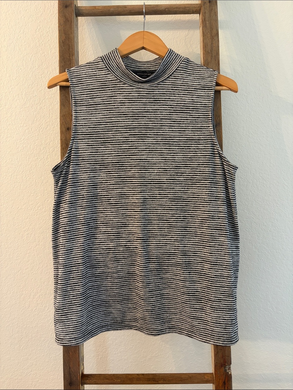 Banana Republic Striped Sleeveless Mock Neck Tank Top - Black & White